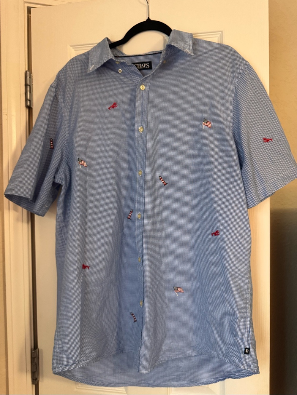 Chaps Blue Embroidered Coastal Short-Sleeve Button-Up Shirt - Men's